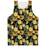 Yellow Tulip Floral Pattern Print Men's Tank Top