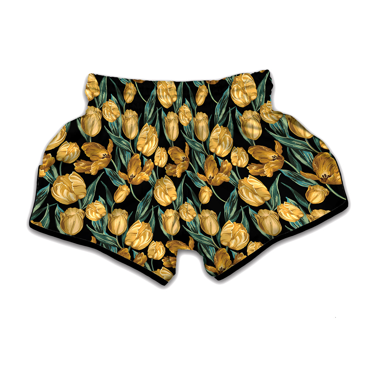 Yellow Tulip Floral Pattern Print Muay Thai Boxing Shorts