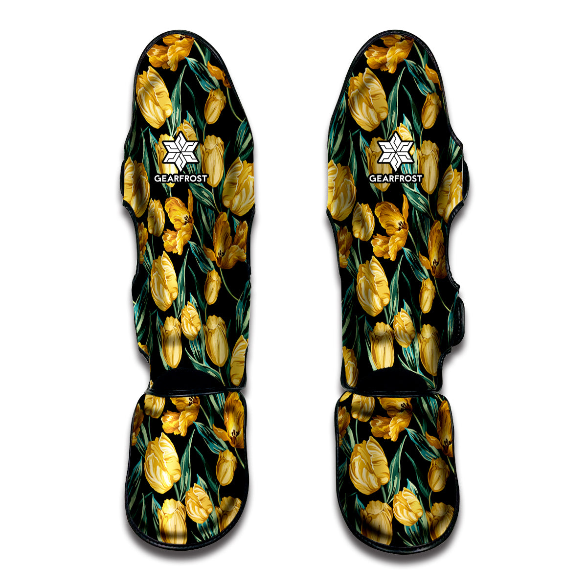 Yellow Tulip Floral Pattern Print Muay Thai Shin Guard