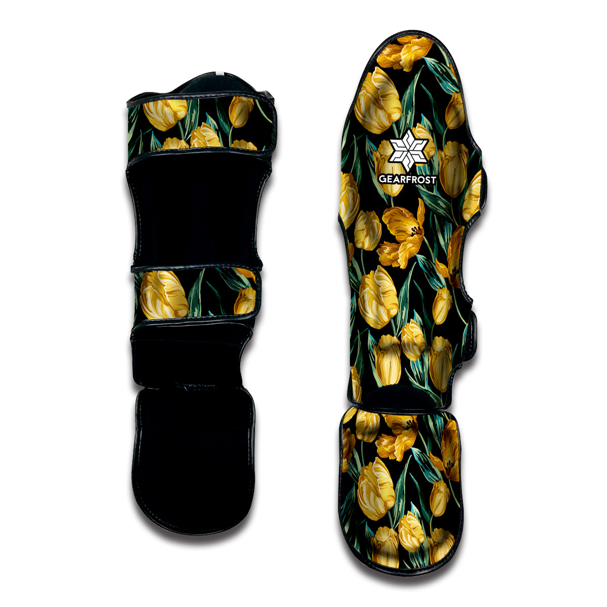 Yellow Tulip Floral Pattern Print Muay Thai Shin Guard