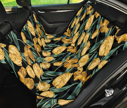 Yellow Tulip Floral Pattern Print Pet Car Back Seat Cover