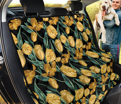 Yellow Tulip Floral Pattern Print Pet Car Back Seat Cover