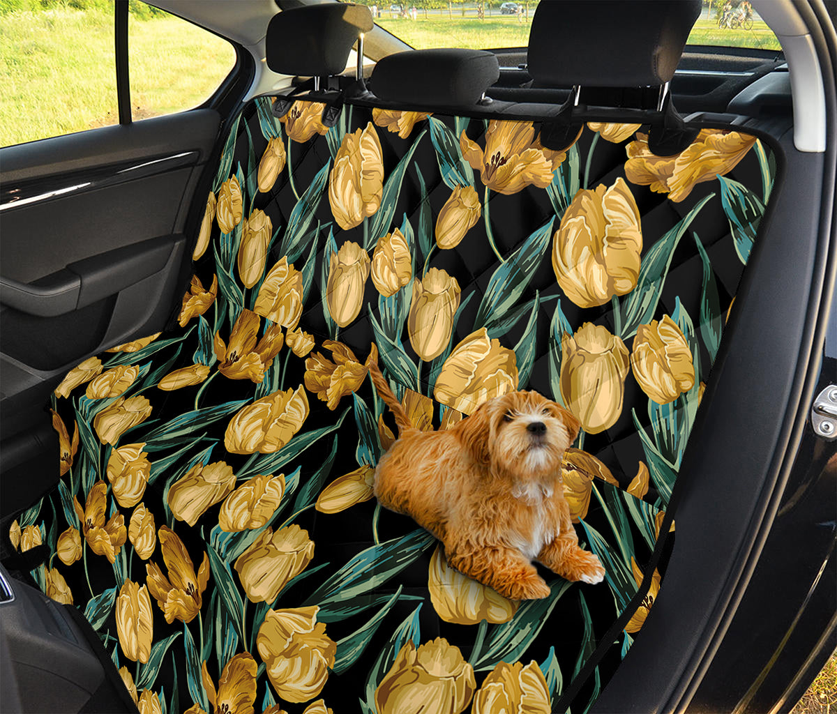 Yellow Tulip Floral Pattern Print Pet Car Back Seat Cover