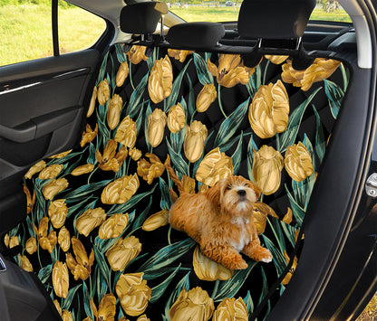 Yellow Tulip Floral Pattern Print Pet Car Back Seat Cover