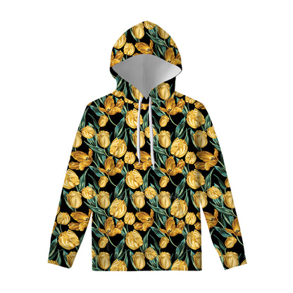 Yellow Tulip Floral Pattern Print Pullover Hoodie