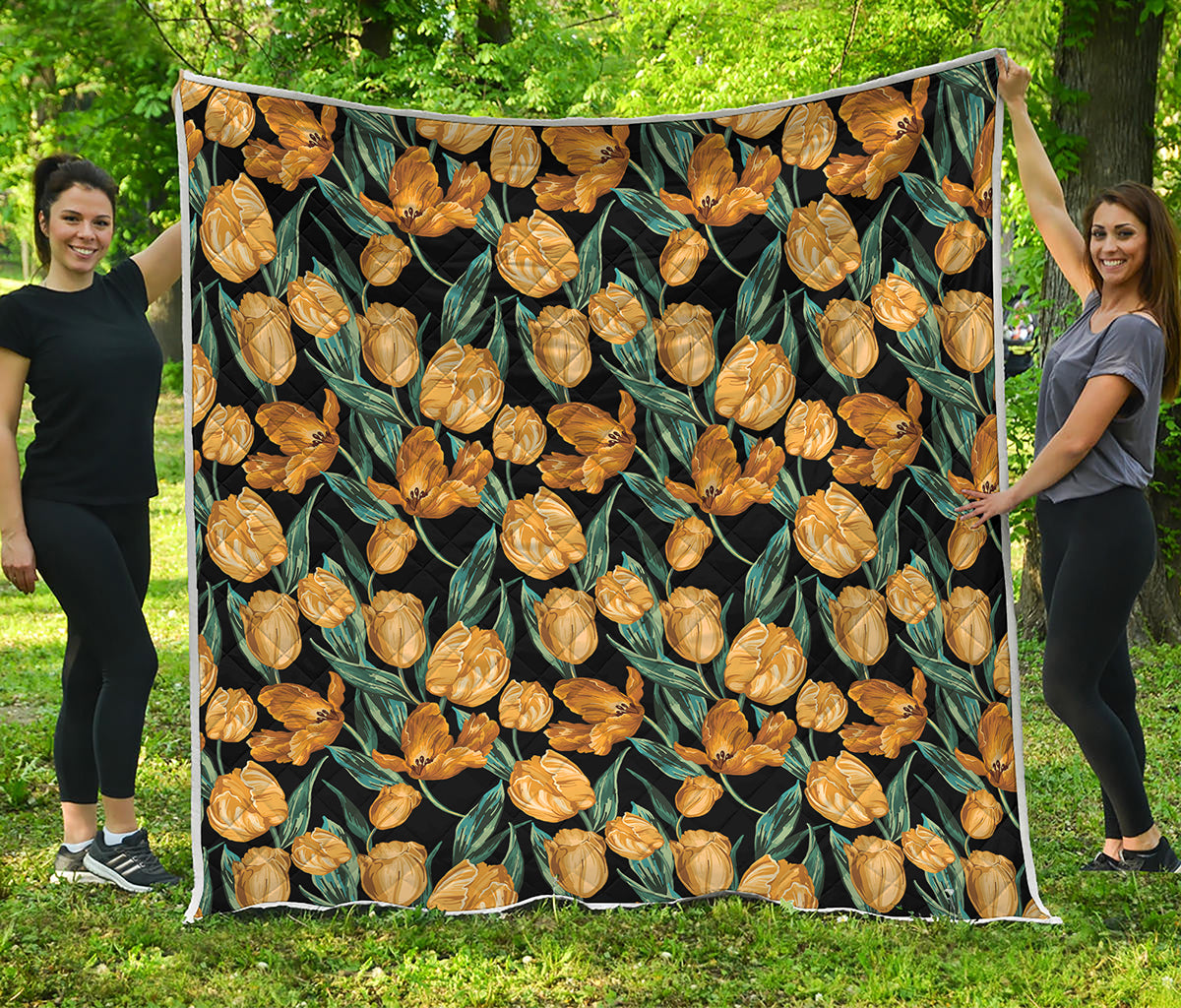 Yellow Tulip Floral Pattern Print Quilt