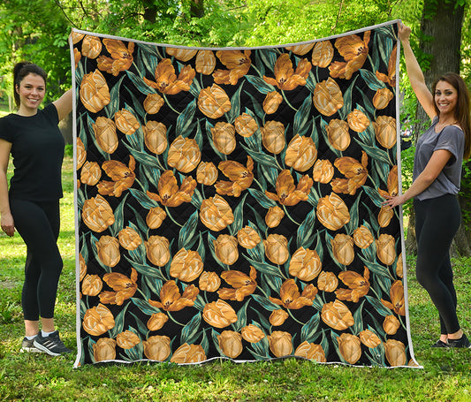 Yellow Tulip Floral Pattern Print Quilt