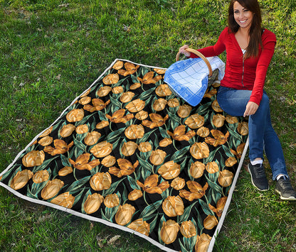 Yellow Tulip Floral Pattern Print Quilt