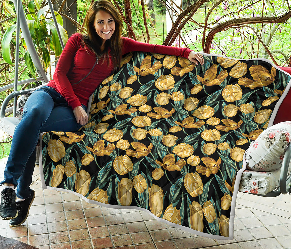 Yellow Tulip Floral Pattern Print Quilt
