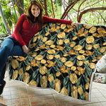 Yellow Tulip Floral Pattern Print Quilt