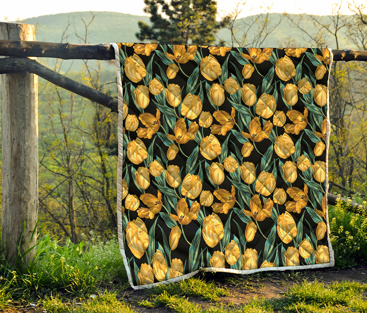 Yellow Tulip Floral Pattern Print Quilt