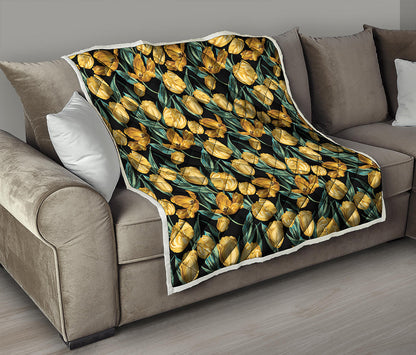 Yellow Tulip Floral Pattern Print Quilt