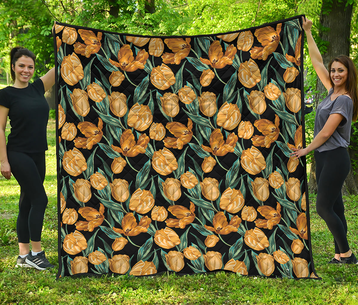 Yellow Tulip Floral Pattern Print Quilt