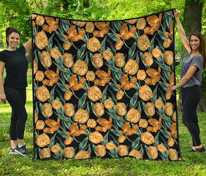 Yellow Tulip Floral Pattern Print Quilt