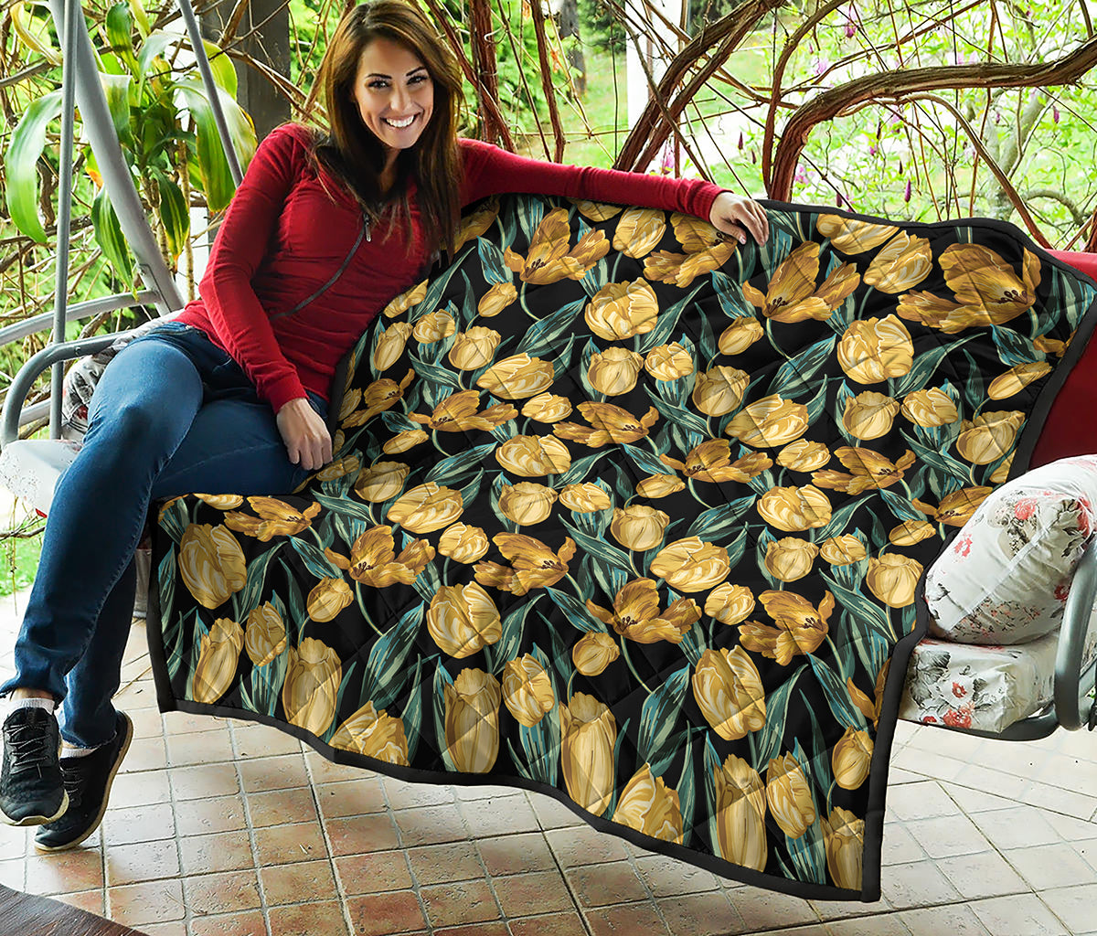 Yellow Tulip Floral Pattern Print Quilt