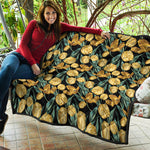 Yellow Tulip Floral Pattern Print Quilt
