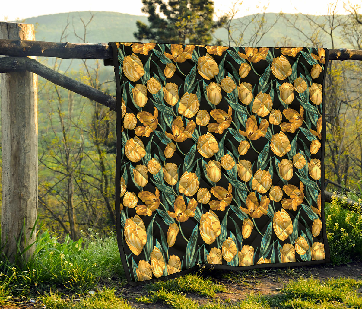 Yellow Tulip Floral Pattern Print Quilt