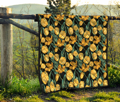 Yellow Tulip Floral Pattern Print Quilt