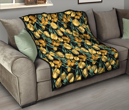 Yellow Tulip Floral Pattern Print Quilt