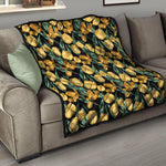 Yellow Tulip Floral Pattern Print Quilt