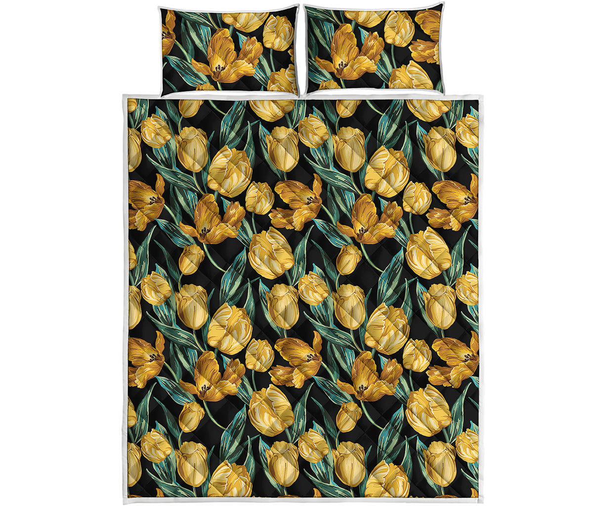 Yellow Tulip Floral Pattern Print Quilt Bed Set