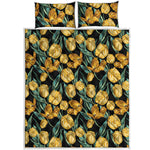 Yellow Tulip Floral Pattern Print Quilt Bed Set
