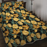 Yellow Tulip Floral Pattern Print Quilt Bed Set