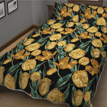 Yellow Tulip Floral Pattern Print Quilt Bed Set