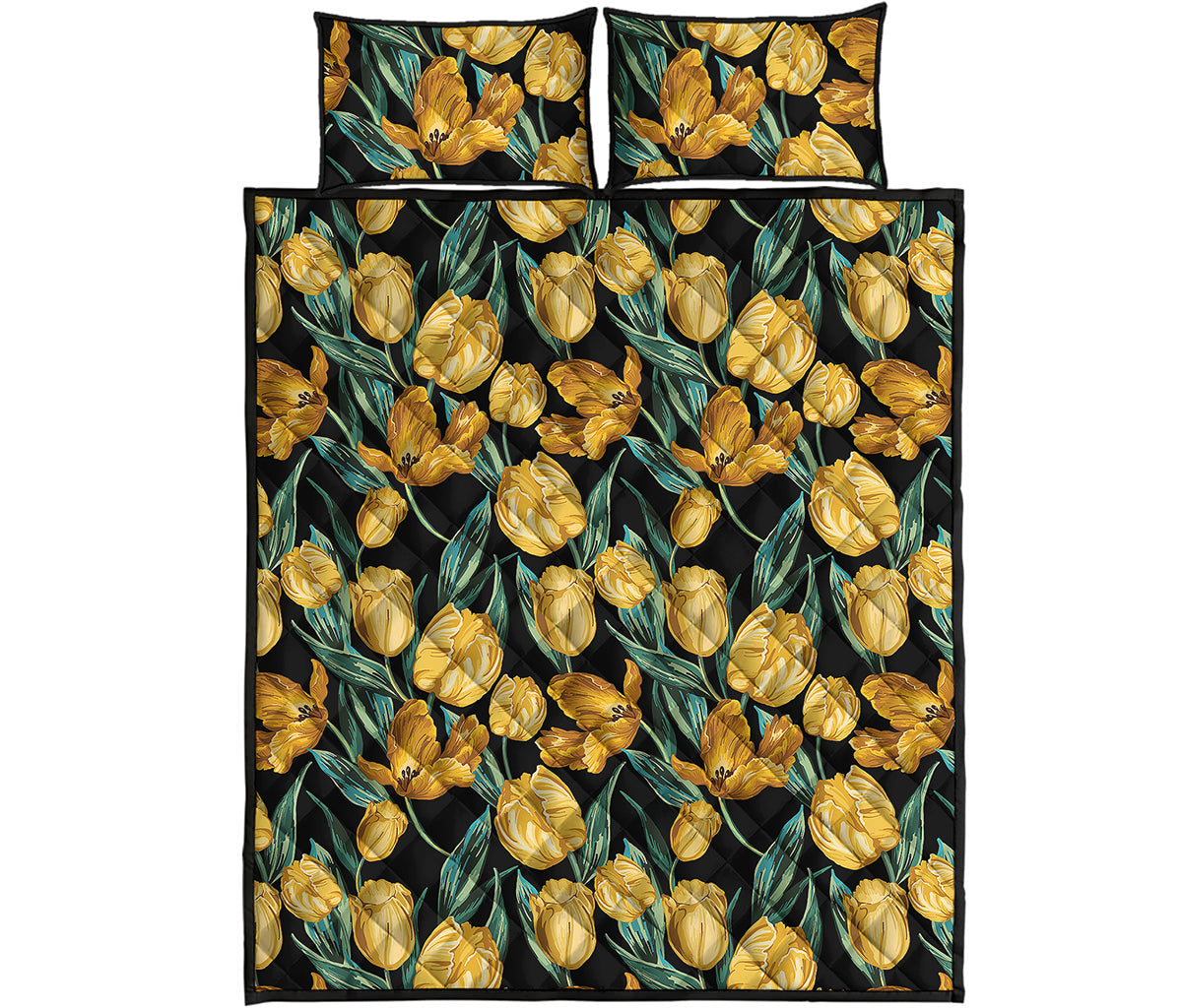 Yellow Tulip Floral Pattern Print Quilt Bed Set