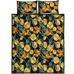 Yellow Tulip Floral Pattern Print Quilt Bed Set
