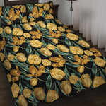Yellow Tulip Floral Pattern Print Quilt Bed Set