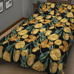 Yellow Tulip Floral Pattern Print Quilt Bed Set
