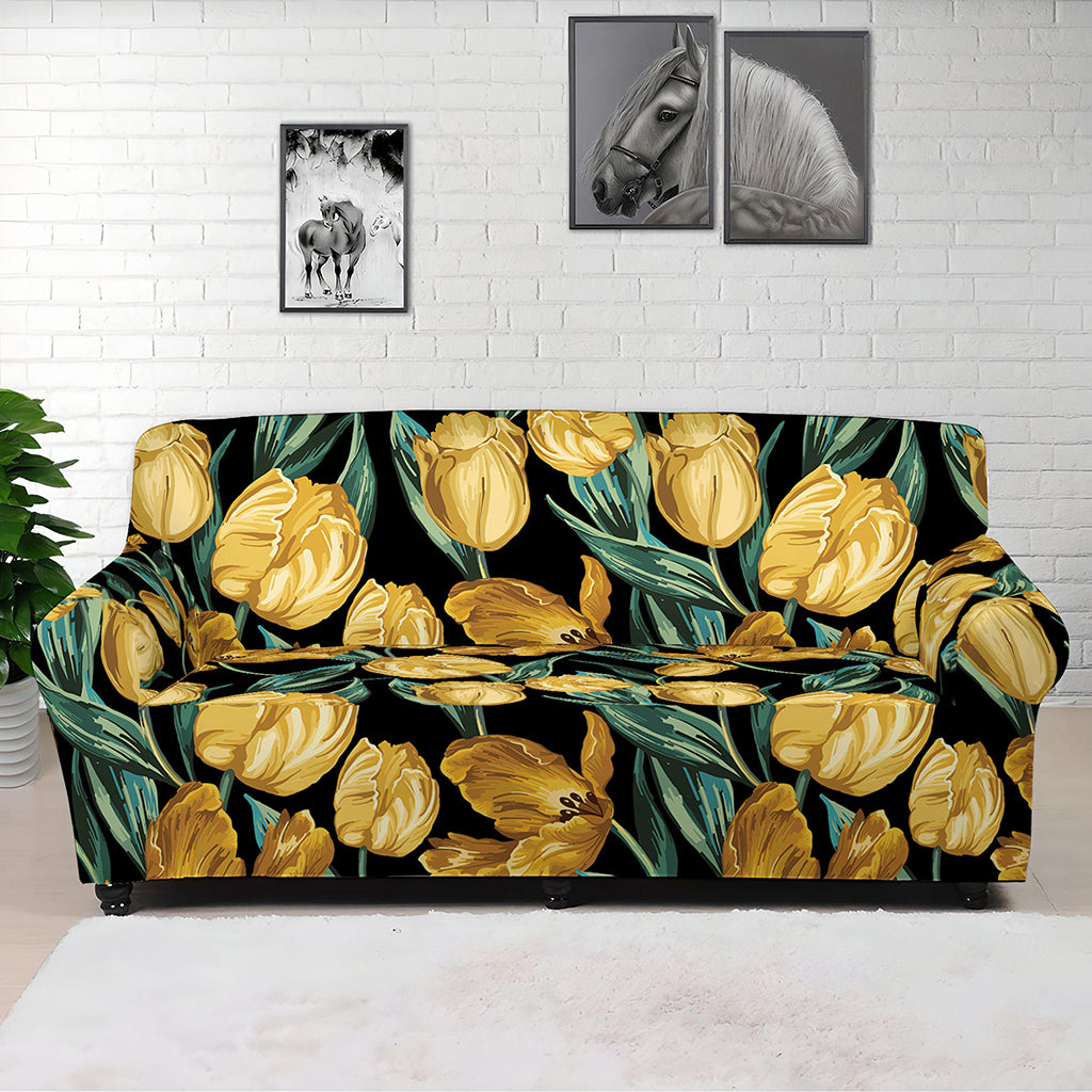 Yellow Tulip Floral Pattern Print Sofa Cover