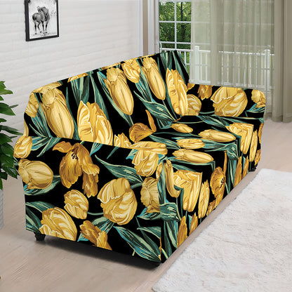 Yellow Tulip Floral Pattern Print Sofa Cover