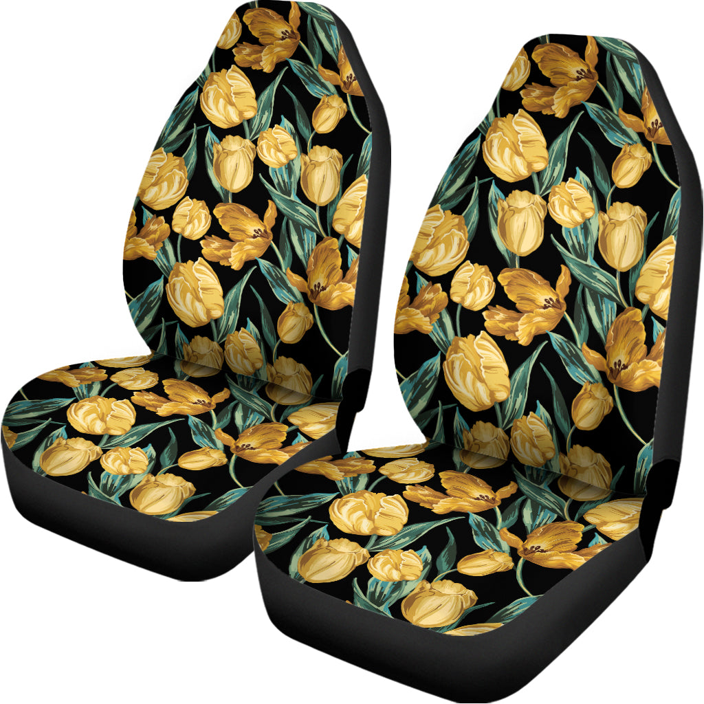 Yellow Tulip Floral Pattern Print Universal Fit Car Seat Covers