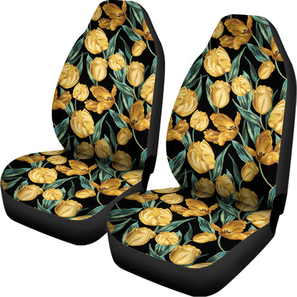 Yellow Tulip Floral Pattern Print Universal Fit Car Seat Covers