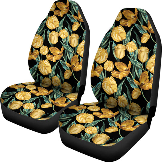 Yellow Tulip Floral Pattern Print Universal Fit Car Seat Covers