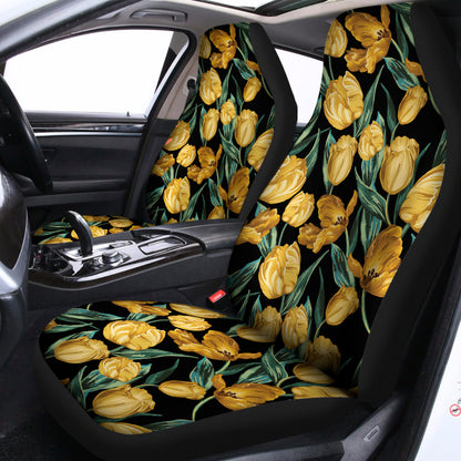 Yellow Tulip Floral Pattern Print Universal Fit Car Seat Covers