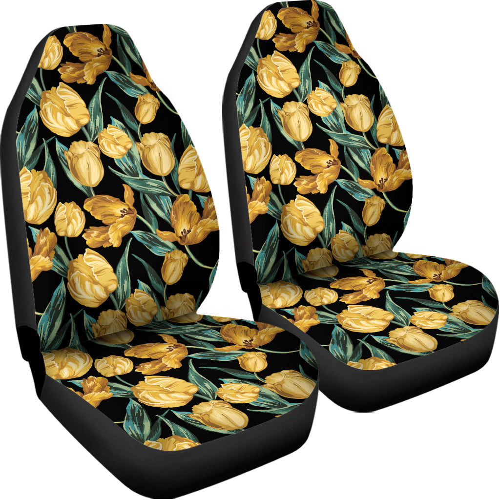 Yellow Tulip Floral Pattern Print Universal Fit Car Seat Covers
