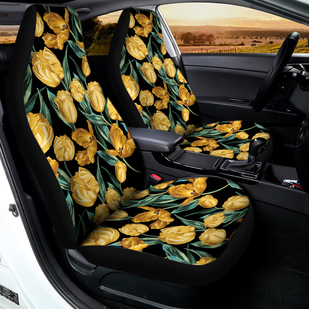 Yellow Tulip Floral Pattern Print Universal Fit Car Seat Covers