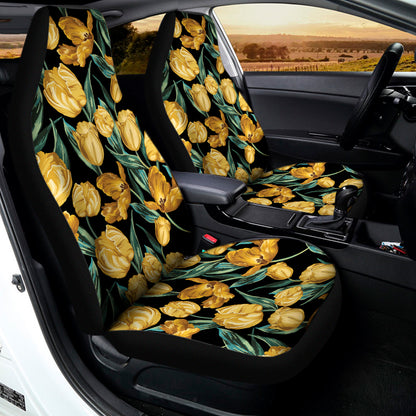 Yellow Tulip Floral Pattern Print Universal Fit Car Seat Covers