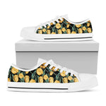 Yellow Tulip Floral Pattern Print White Low Top Shoes
