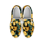 Yellow Tulip Floral Pattern Print White Slip On Shoes