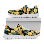 Yellow Tulip Floral Pattern Print White Sneakers