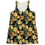 Yellow Tulip Floral Pattern Print Women's Racerback Tank Top