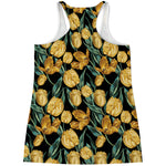 Yellow Tulip Floral Pattern Print Women's Racerback Tank Top