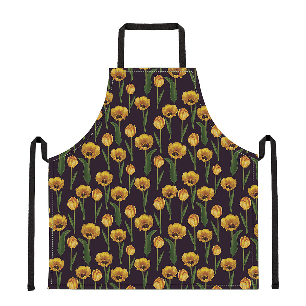 Yellow Tulip Flower Pattern Print Apron