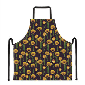 Yellow Tulip Flower Pattern Print Apron