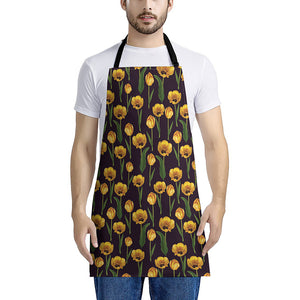 Yellow Tulip Flower Pattern Print Apron