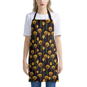 Yellow Tulip Flower Pattern Print Apron